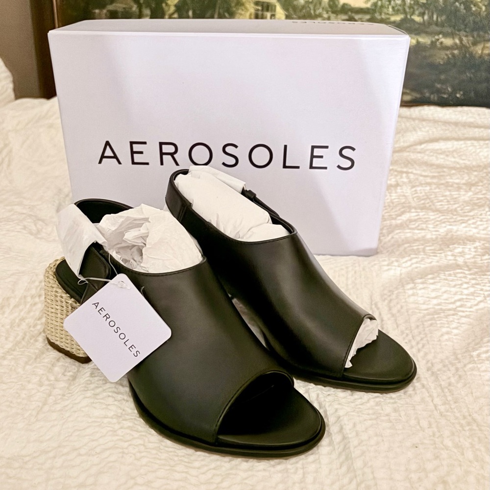 Aerosoles Nora Block Heeled Slingback Sandal | Black/Gold/Woven, Women's Size 6M